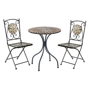 3 Piece Mosaic Bistro Chairs Table Outdoor Conversation Set for Patio Yard Garden