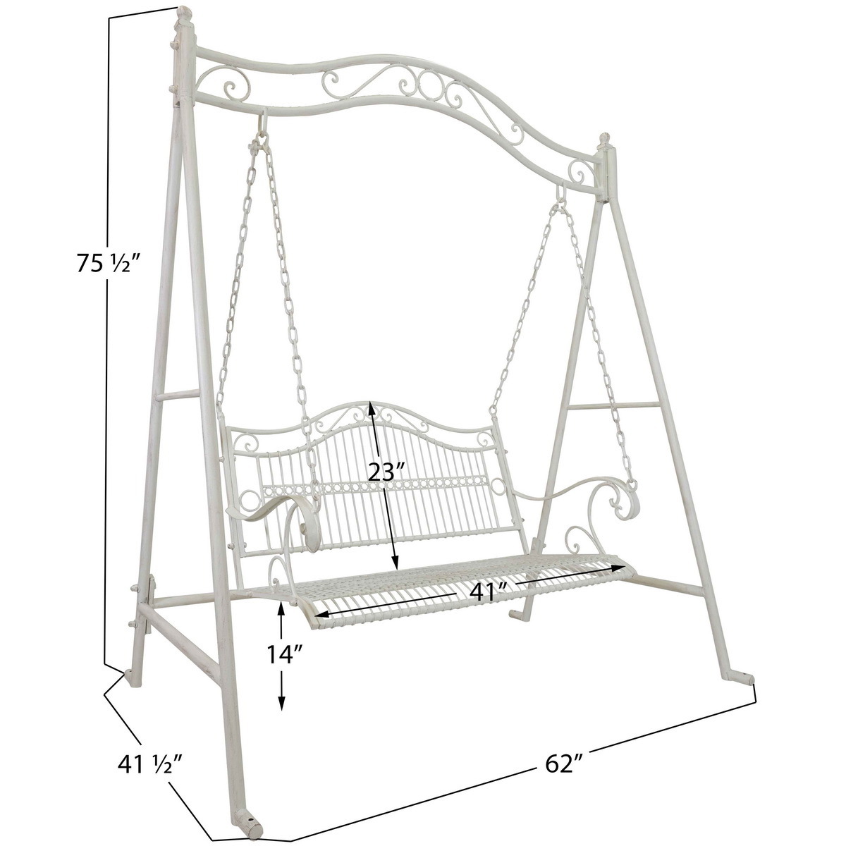 Outdoor Garden Double  Porch Swing Bench White Iron Swing Chair Garden Bench Swing Frame