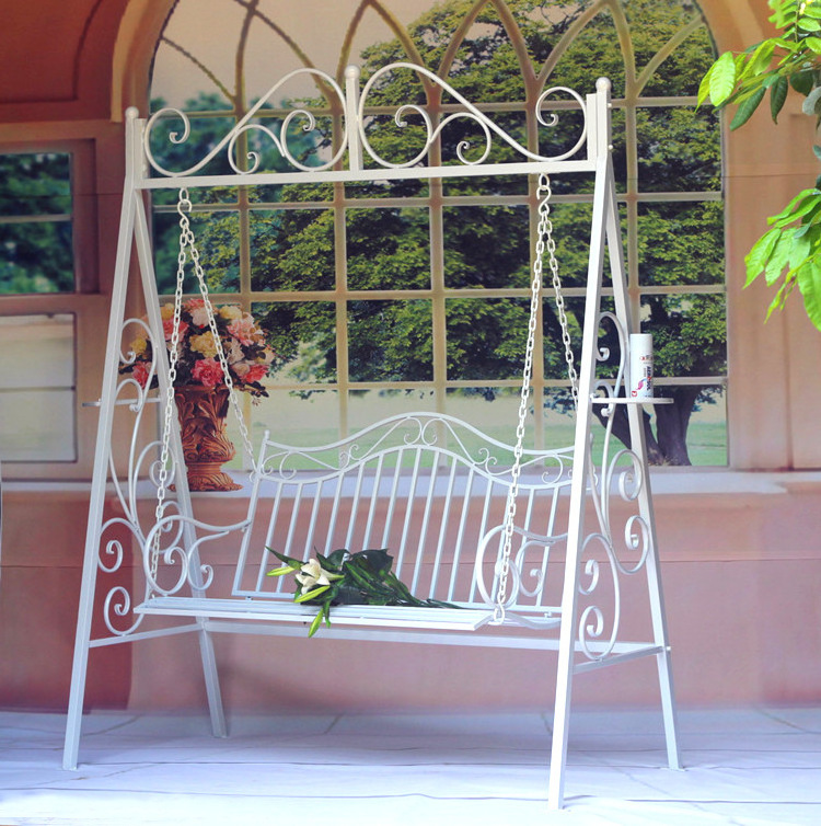 Factory supply wrought iron outdoor garden patio balcony hanging double seat swings