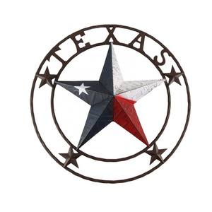 Wholesale Indoor Rustic Western Texas Flag Painted Metal Star Wall Hanging Home Decor