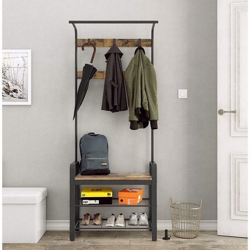 New wood and iron vertical clothes stands shoe rack storage organizer