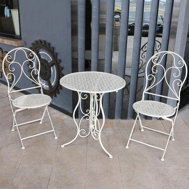 New  Metal Garden Patio 3 Piece Outdoor Indoor  White Foldable Garden 1 Table 2 Chairs  Bistro Sets