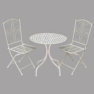 White French Folding Outdoor Metal Patio 3 Pieces Garden Table and Chair Furniture Bistro Sets