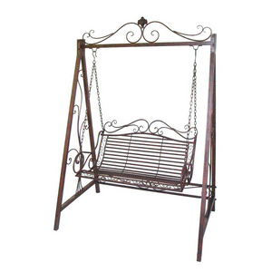 Vintage Wrought Iron Metal Iron Outdoor Porch Garden Backyard Park Furniture Double Swing Chair Bench