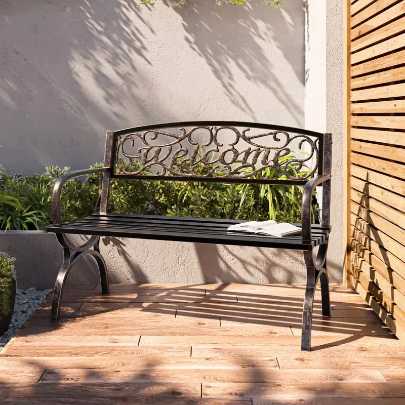 home and garden patio antique style welcome cast iron outdoor bench