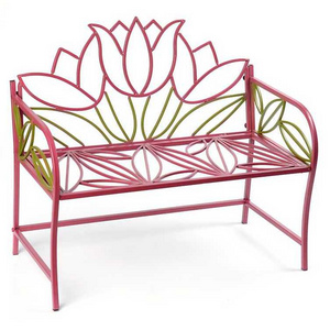 Park Yard Furniture Wrought Iron Frame Colorful Patio flower Outdoor Garden Bench