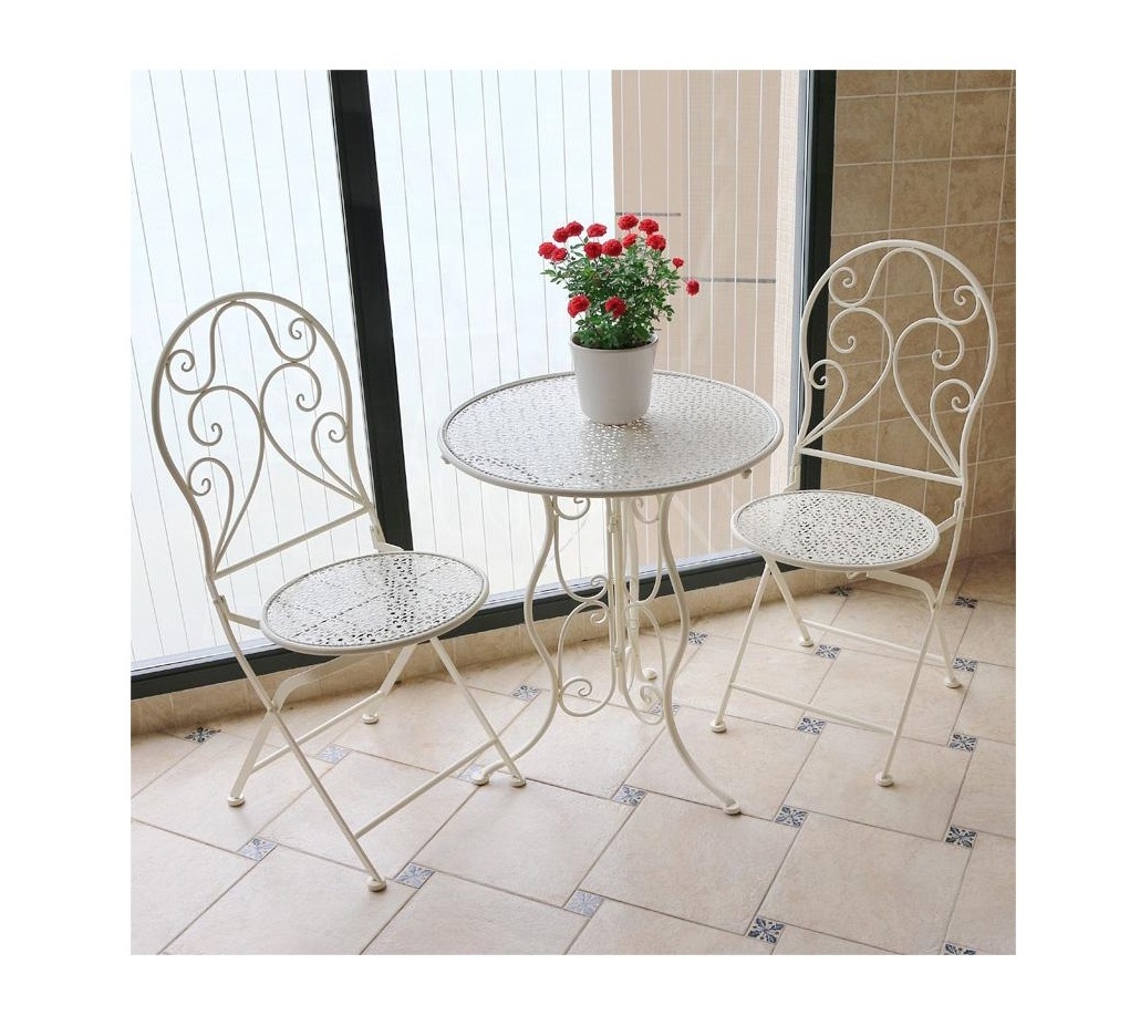 New  Metal Garden Patio 3 Piece Outdoor Indoor  White Foldable Garden 1 Table 2 Chairs  Bistro Sets