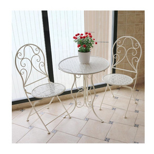 New  Metal Garden Patio 3 Piece Outdoor Indoor  White Foldable Garden 1 Table 2 Chairs  Bistro Sets