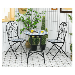 Blue 3 Pcs Patio Metal Outdoor Garden Bistro Furniture Set Folding Mosaic Chairs Tables