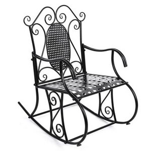 Factory  Cheap Mail Order Wrought Iron Metal Black Garden Patio Outdoor Rocking Chair