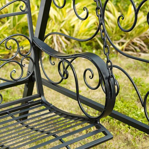 Best Choice wrought iron metal outdoor garden patio balcony hanging double seat swings wtih stand