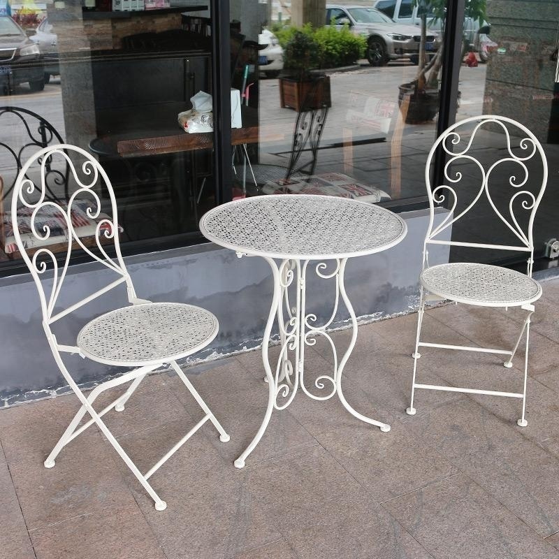 New  Metal Garden Patio 3 Piece Outdoor Indoor  White Foldable Garden 1 Table 2 Chairs  Bistro Sets