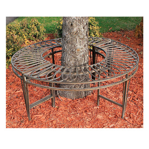 Wholesale metal wrought iron outdoor garden furniture half semi circle bench seat around tree