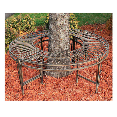 Wholesale metal wrought iron outdoor garden furniture half semi circle bench seat around tree