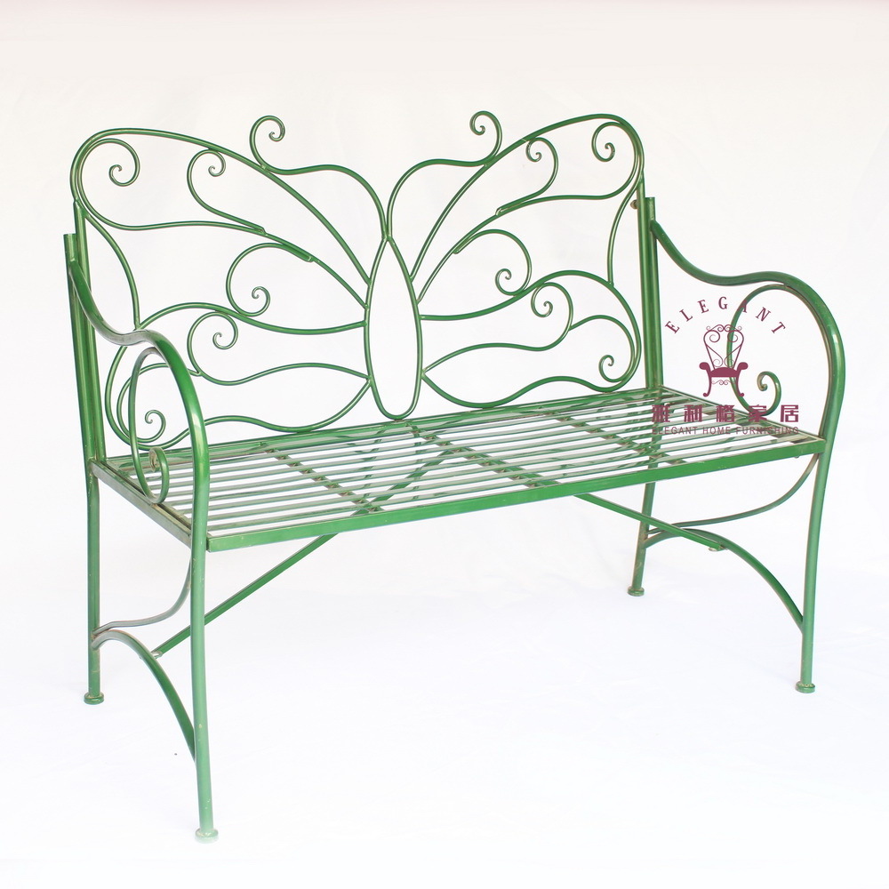 Factory Outdoor Garden Patio Decorative Furniture Metal Butterfly Design Bench