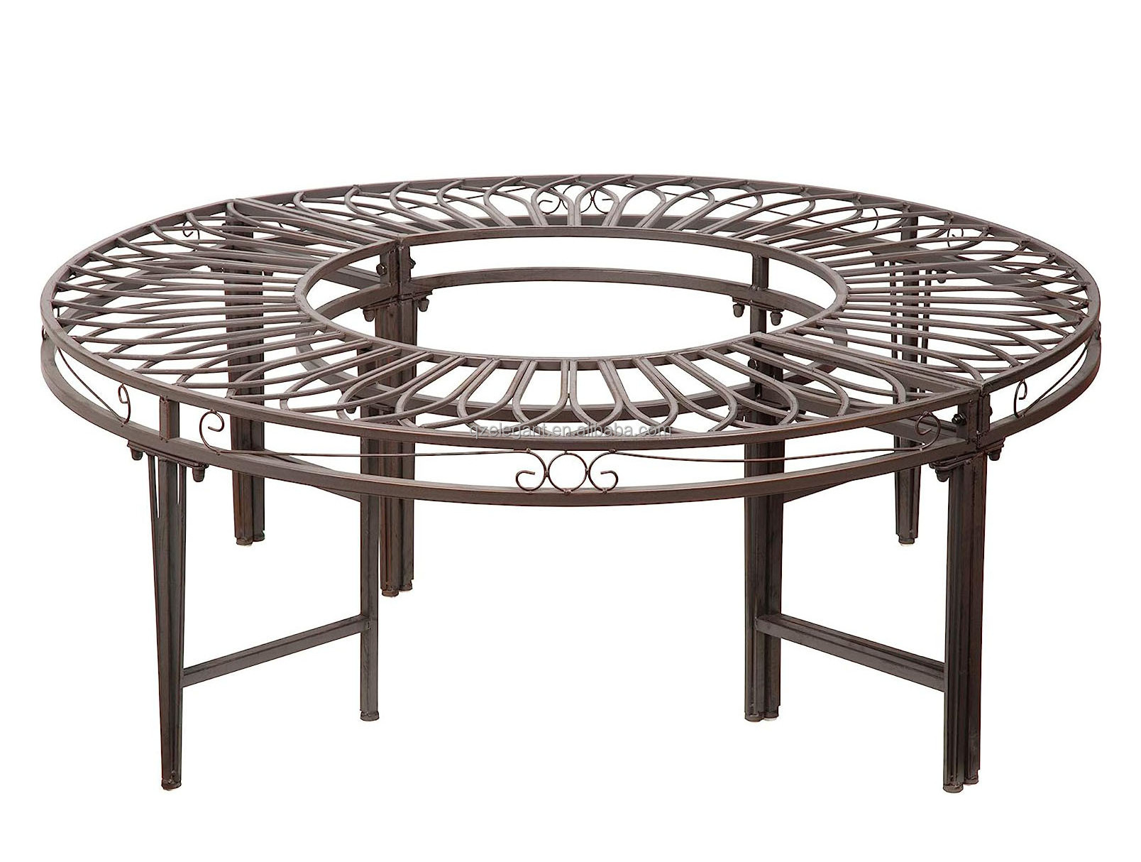 Wholesale metal wrought iron outdoor garden furniture half semi circle bench seat around tree