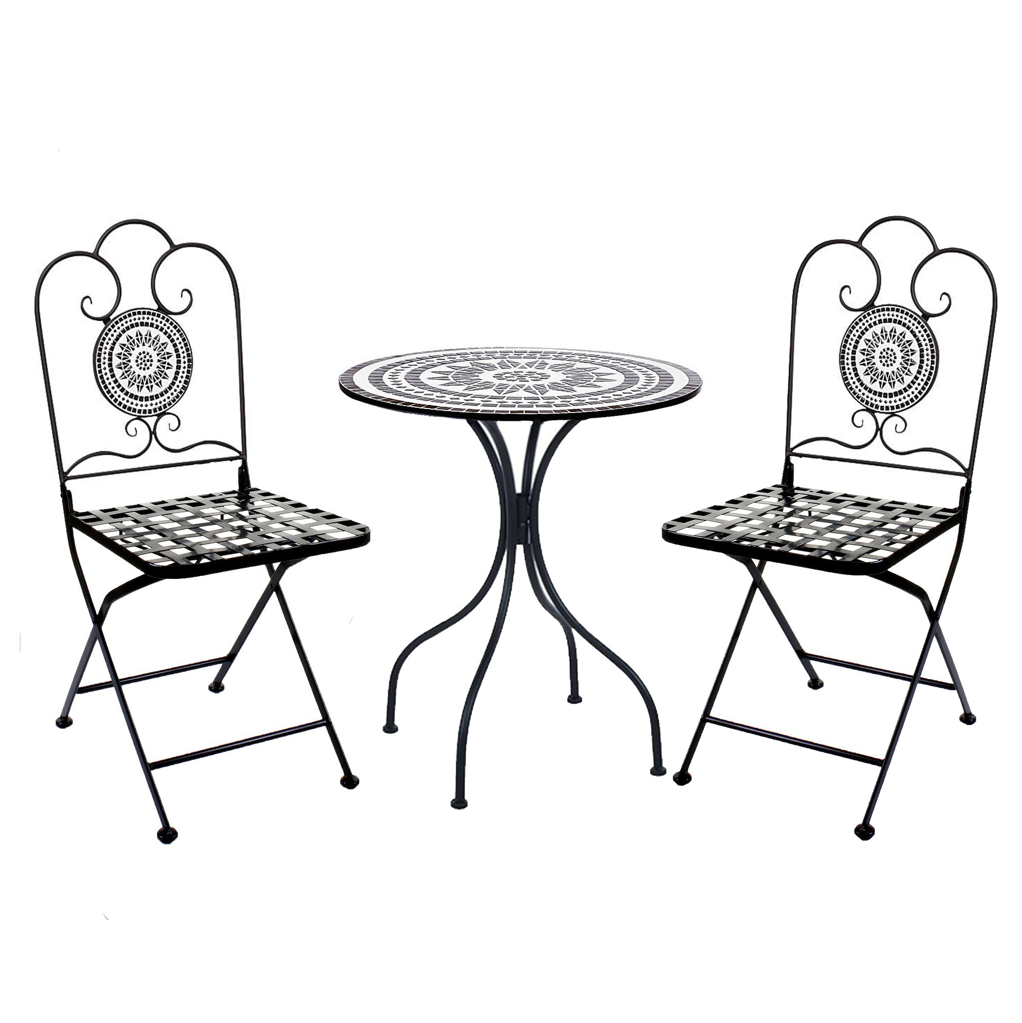 Black and White Metal Mosaic 2 Seater Bistro Set Patio Garden Outdoor Furniture, Patio Furniture