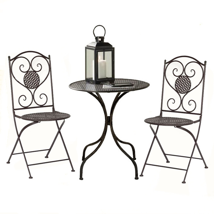 Factory Black  Metal 3 Pieces Folding Garden Furniture Bistro Sets 1 Table 2 Chairs