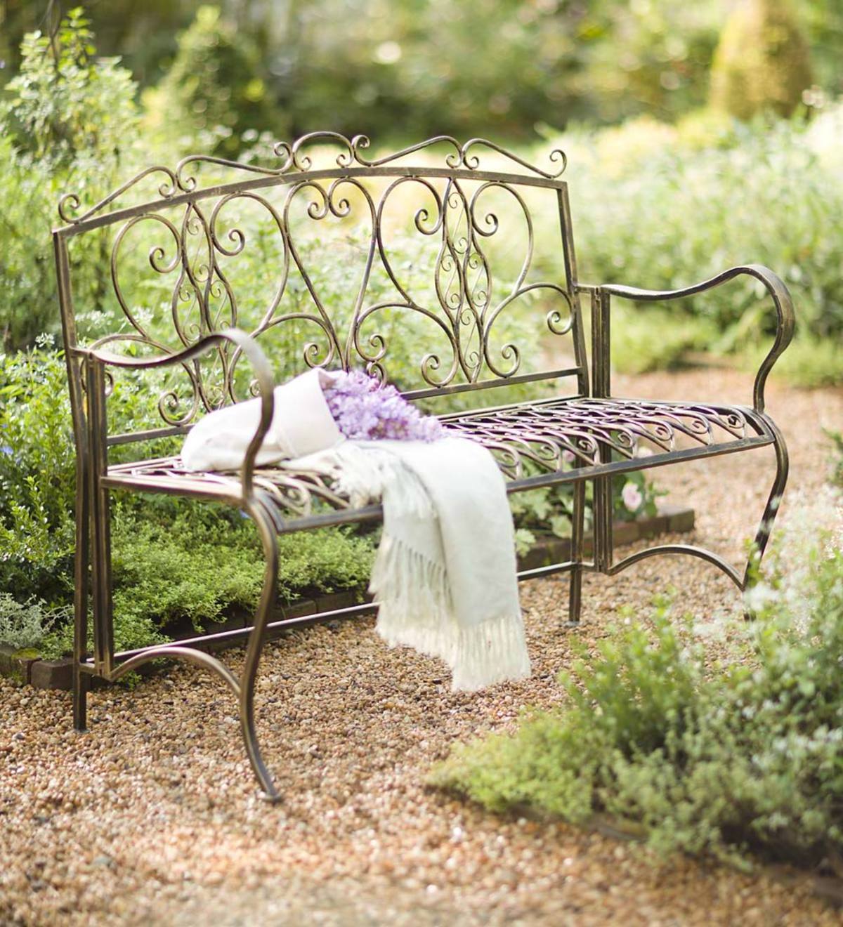 Wholesale Hot Selling Rustic Outdoor Garden Patio Foldable Wrought Iron Metal Scroll Bench