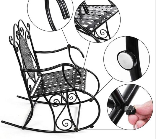 Factory  Cheap Mail Order Wrought Iron Metal Black Garden Patio Outdoor Rocking Chair