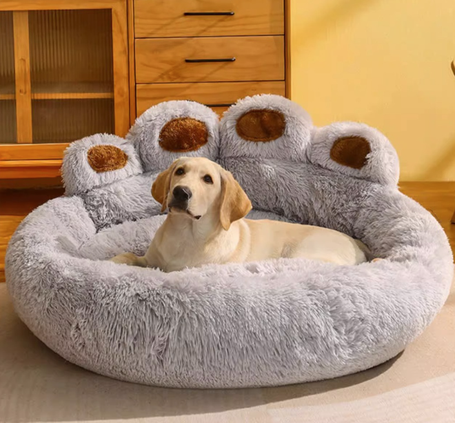 Winter Warm Long Hair Pet Kennel Pet Mat Bear Paw Dog Bed   Removable Washable Pet Bed