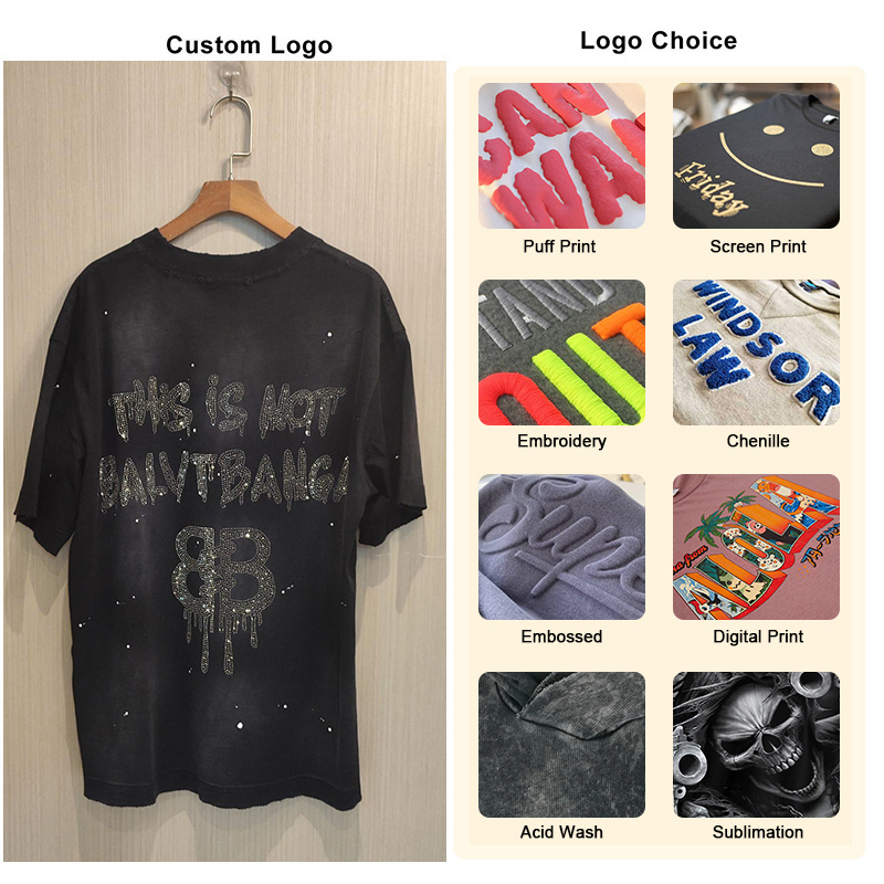 Custom Puff Print Logo Graphic T Shirt And Shorts Set Unisex T-shirt 260 GSM Heavyweight Tshirt Men Manufacturer Acid Wash Tees