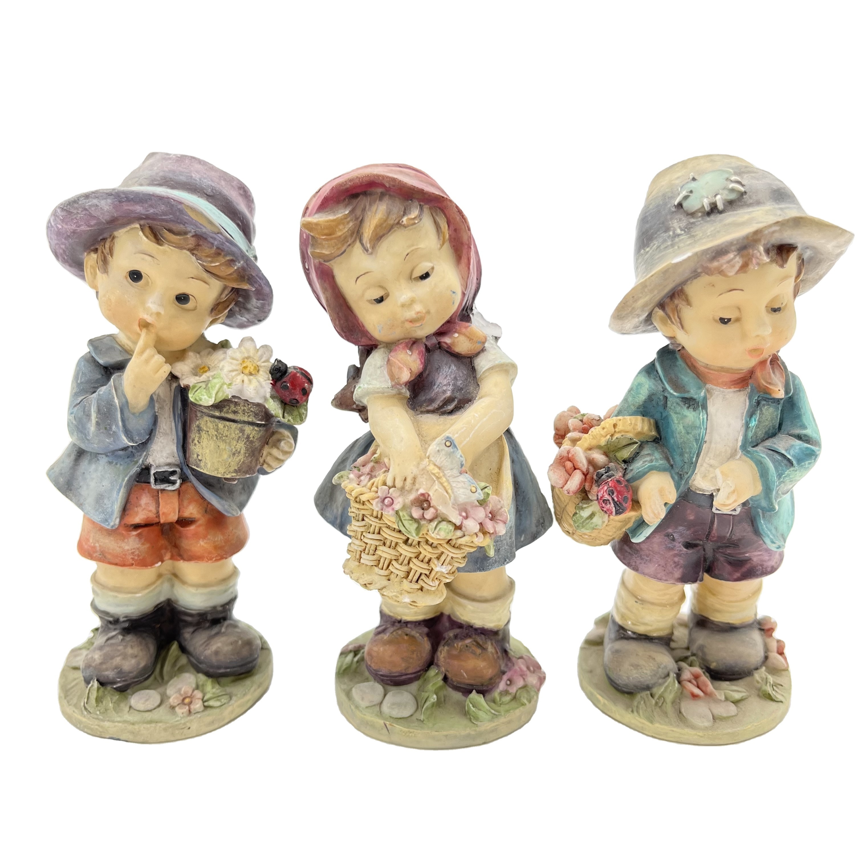 Country Village Children Kids Character Figurine for Baby Birthday Toy Gift Design Polyresin Cute Europe Folk Art 1/72 6*5*12 Cm