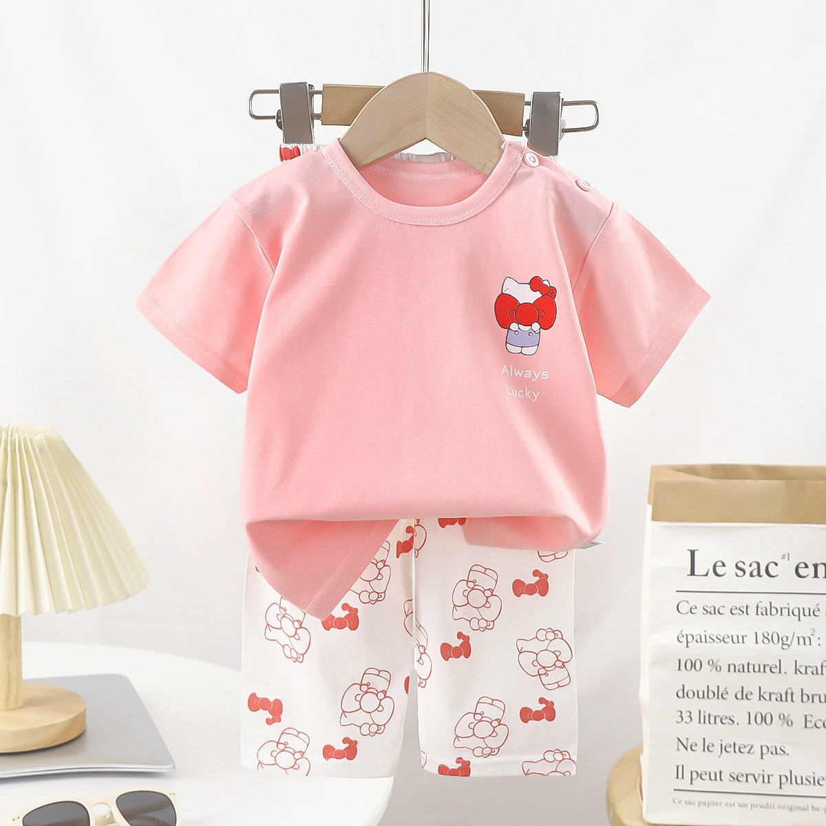 Kawaii Sanrios Kts Kuromi Cinnamoroll Children's Summer Thin Pajama Two-piece Set Cute Short Sleeved Shorts Home Clothe