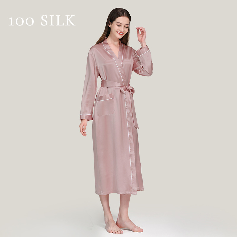 Factory Wholesale Custom Logo Label Luxury Plain Dyed Silk Night Gown Sleep 100% Women Silk Robe