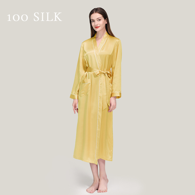 Factory Wholesale Custom Logo Label Luxury Plain Dyed Silk Night Gown Sleep 100% Women Silk Robe