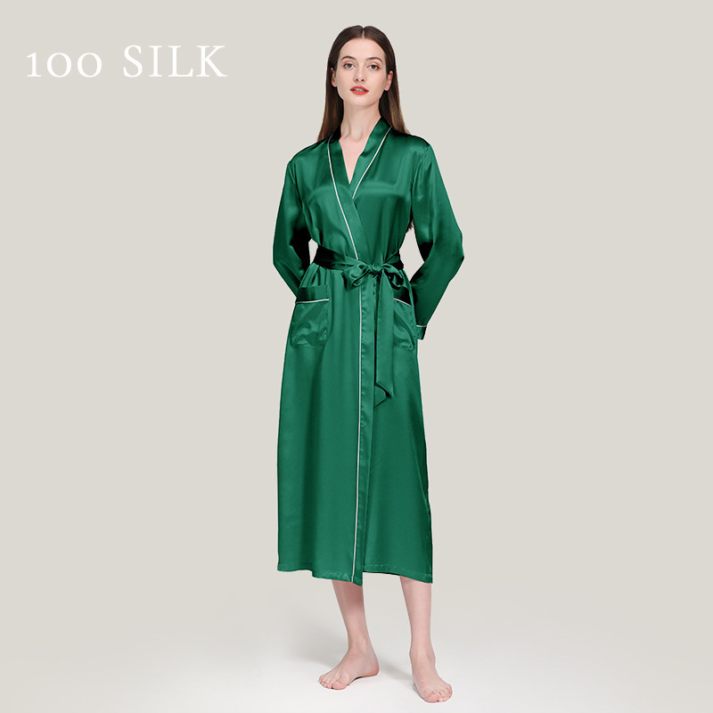 Factory Wholesale Custom Logo Label Luxury Plain Dyed Silk Night Gown Sleep 100% Women Silk Robe