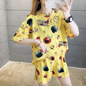 Summer Women's Cartoon Print Pajamas Pijamas Ladies Night Wear Short Sleeve Shorts Sleepwear Girls Cute Printing Home Wear