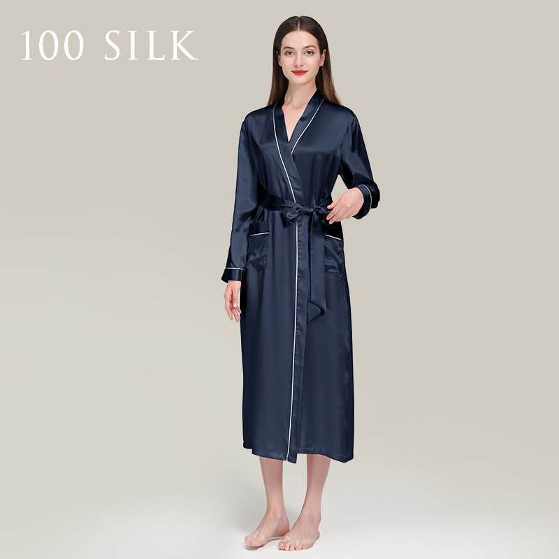 Factory Wholesale Custom Logo Label Luxury Plain Dyed Silk Night Gown Sleep 100% Women Silk Robe