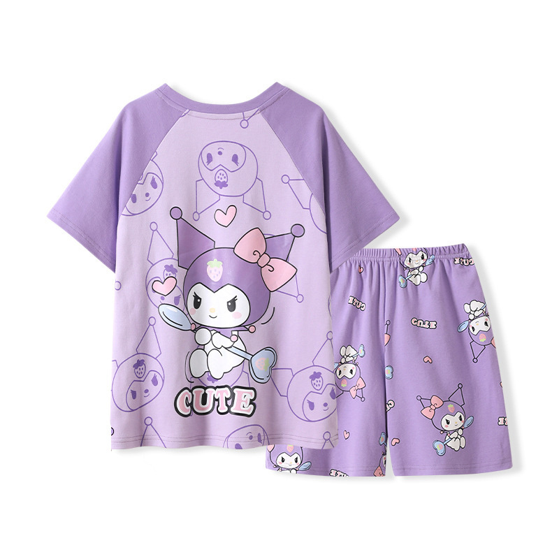 Kawaii Anime Sanrios Mymelody Cinnamoroll Kuromi Children's Pajamas Summer Cotton Cartoon Short-sleeved Homewear Set Gift