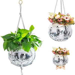 Window Decor Hanging Disco Ball Planter Basket Sun Catcher Disco Ball Plant Hanger with Chain and Base