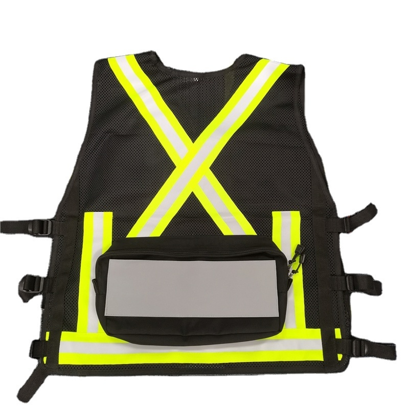 Heavy Duty Safety Vest full black Mesh First Aid Safety Vest