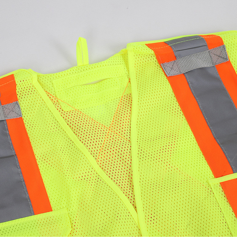 Factory Work Construction Security Hi Vis Fluorescent Reflective Safety Mesh Vest With Pockets