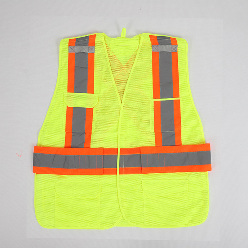 Factory Work Construction Security Hi Vis Fluorescent Reflective Safety Mesh Vest With Pockets