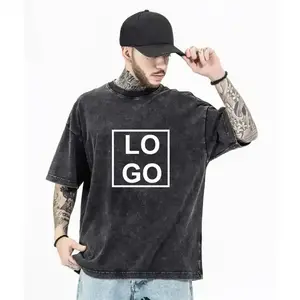 HIC Custom Logo 250G Acid Wash T-shirt 100% Cotton Unisex Tshirt Breathable Oversized T-shirt Vintage T Shirts