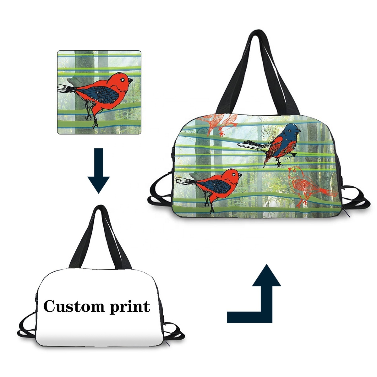 New Luxury Duffle Bag For Men Birds Print Overnight Luggage Weekender Duffle Bag Sublimation Outdoor Sports Dry Bag