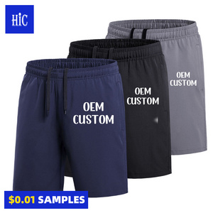 HIC Wholesale OEM 250G Blank Shorts Quick Dry Gym  Drawstring Men's Jersey Short with Pockets Thin Casual Solid Sweat Shorts