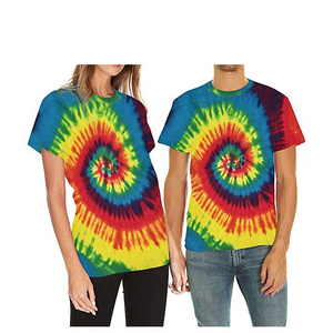 HIC Wholesale Special Offer Unisex 100%Polyester Tie Dye Multicolor Custom LOGO Casual T-shirt Crew Neck Plus Size Short Sleeves