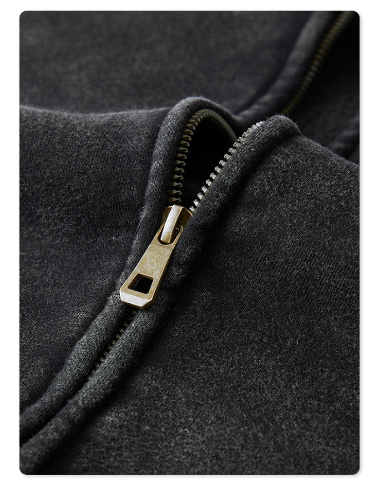 Wholesale custom vintage wash hoodie blank zipper sweatshirt cotton thick heavyweight fleece full zip hoodie