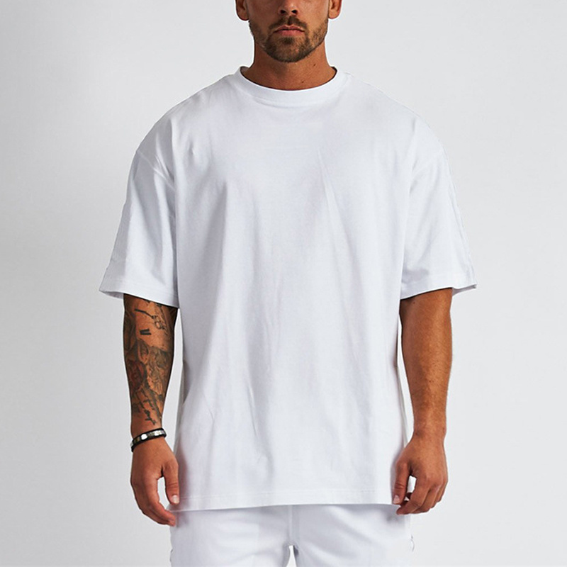 factory wholesale custom thick collar cotton tshirt white solid box blank tee men black boxy fit t shirt