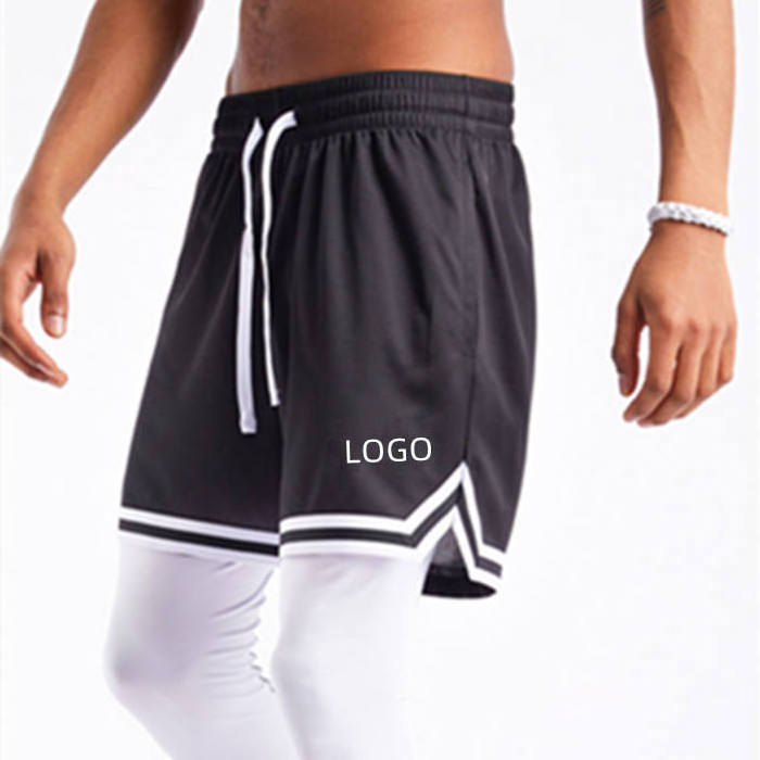 Custom Logo Polyester Double Layer Plain Basketball Training Men Mesh Shorts