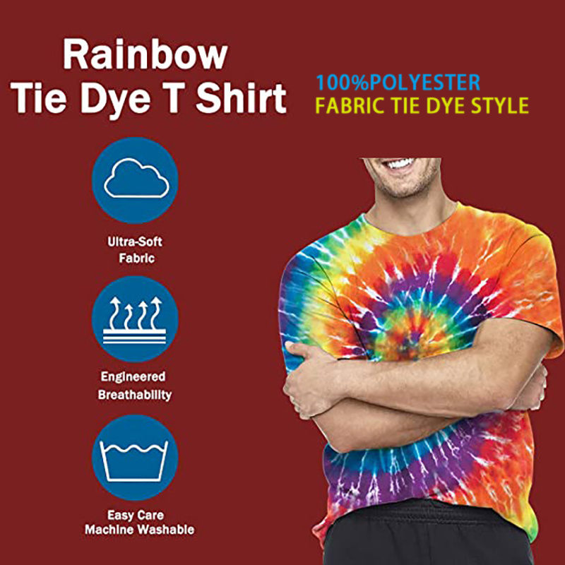 HIC Wholesale Special Offer Unisex 100%Polyester Tie Dye Multicolor Custom LOGO Casual T-shirt Crew Neck Plus Size Short Sleeves