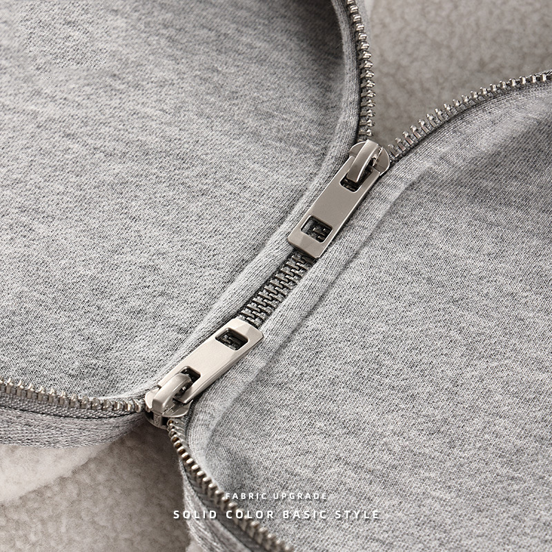 2022 Custom Metal Double Zipper Stand Collar Men's Cream Color Hoodie 360g Polar Fleece Thickened Men's Heayweight Hoodie