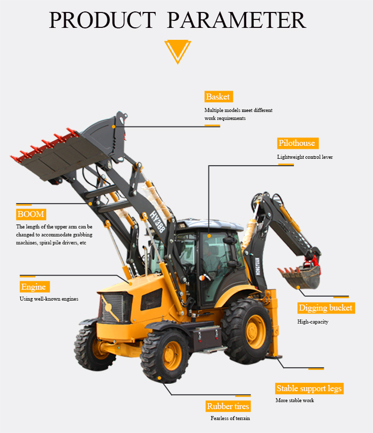 HONGYUAN Four Same Sized Tires Backhoe Wheel Loader with Excavator with Good Price