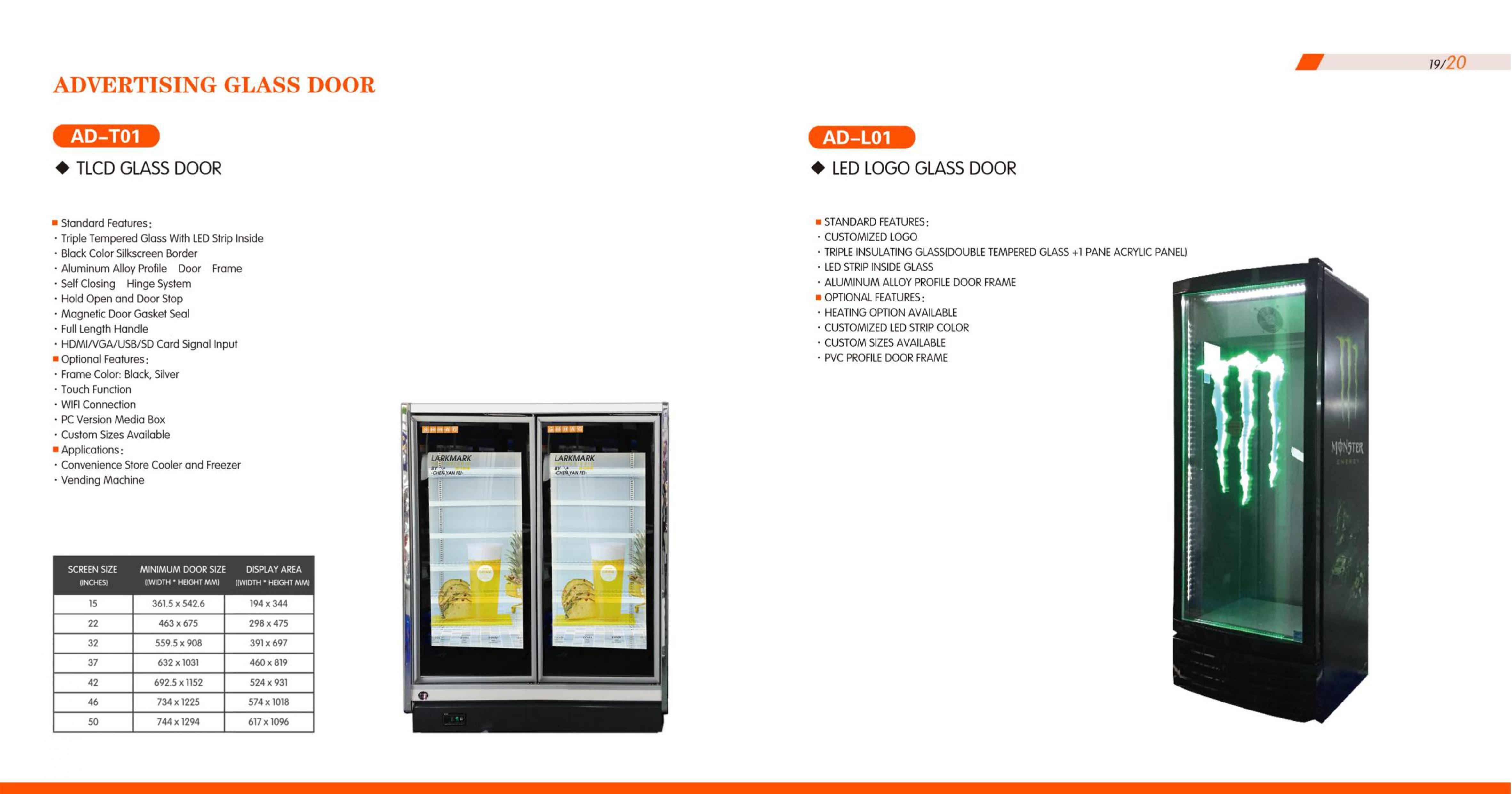 Video playback Commercial freezer advertising glass door transparent lcd door fridge cooler door Quality Factory