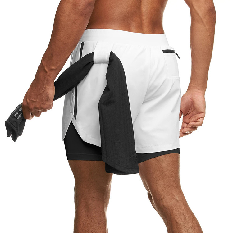 Custom High Quality Workout Shorts Zipper Pockets 2 In 1 Running Jogger Fitness Gym Shorts For Man